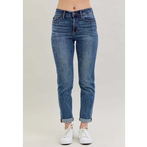 Judy Blue Denim - Judy Blue Boyfriend Fit Jeans 29 Blue Medium Wash Splatter High Rise JB82346